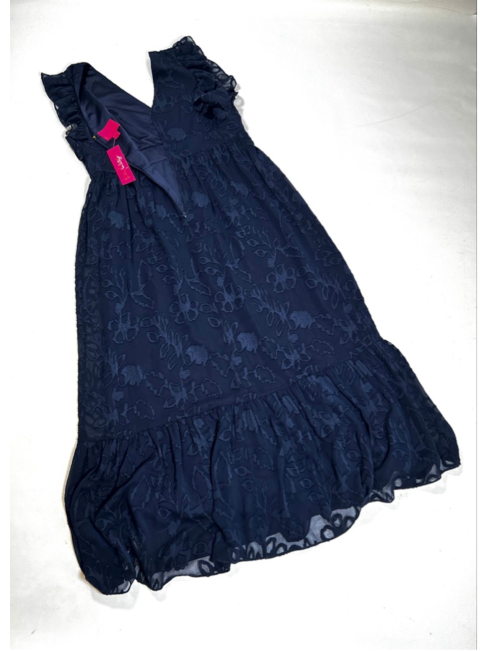 NWT Lilly Pulitzer Dress Navy Floral Maxi Dress Size 14 Autumn Midi ￼ - Picture 7 of 8